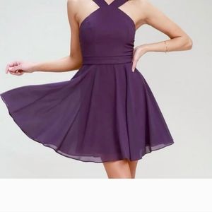 Lulus Forevermore Dusty Purple Halter Sleeveless Skater Dress XS